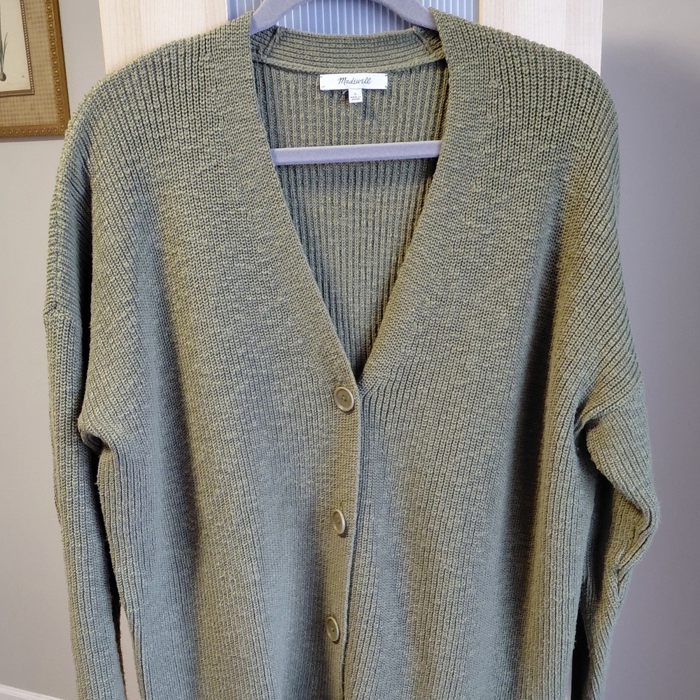 Women'a Madewell Olive Green Button-Up Cotton Cardigan Sweater Versatile Comfy - Picture 6 of 6